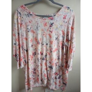 PURE‎ JILL T Shirt Womens Large 3/4 Sleeve Tee Watercolor Print Multicolor